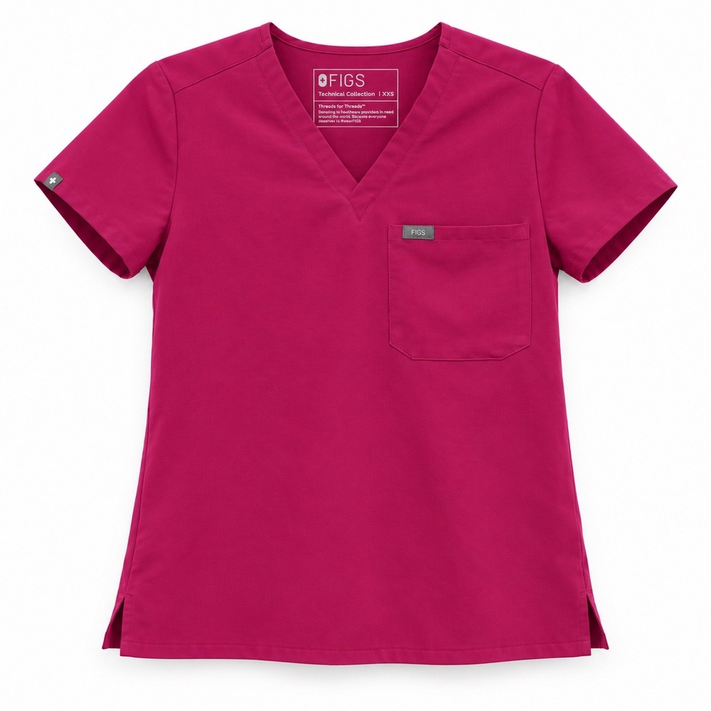 FIGS Catarina One-Pocket Scrub Top XXS Raspberry Pink Technical
